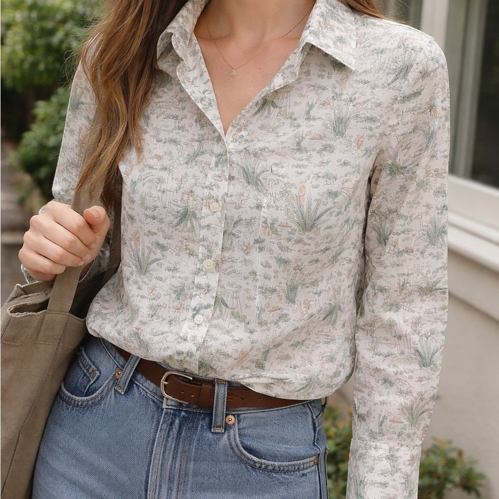 Club Monaco Toile Scenic Print Cotton Button Down Shirt M $128
